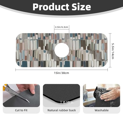 Abstract Boho Mid Century Modern Kitchen Sink Splash Guard Faucet Mat Super Absorbent Fast Drying Mat Sink Gadgets-Fast Drying Pad Sink Mat For Kitchen Bathroom (15" X 5.5" ) - color: Abstract Boho Mid Century Modern