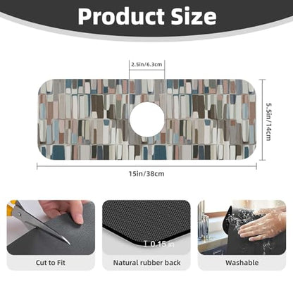 Abstract Boho Mid Century Modern Kitchen Sink Splash Guard Faucet Mat Super Absorbent Fast Drying Mat Sink Gadgets-Fast Drying Pad Sink Mat For Kitchen Bathroom (15" X 5.5" ) - color: Abstract Boho Mid Century Modern