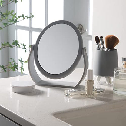 Bath Bliss Double-Sided Free-Standing Swivel Vanity Mirror | Regular & 10X’s Magnification | Make-up & Shaving Use | Freestanding | Tabletop | Rubberized | Grey - color: Grey