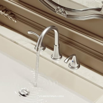 Phiestina 8 Inch Brushed Nickel Widespread Bathroom Sink Faucet 2 Pack, 2 Handle 3 Hole Bathroom Faucet with Metal Pop up Drain and Water Supply Lines,WFJC180-BN-2PACK - color: Brushed Nickel-8 IN, style: 2 pack