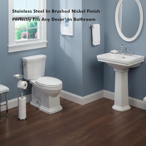Freestanding Toilet Paper Holder with Shelf, Toilet Paper Stand with Storage for Holding Extra 4 Toilet Paper Rolls (Brushed Nickel) - color: Brushed Nickel