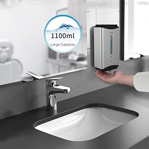 AIKE Heavy Duty Automatic Soap Dispenser,37oz for Bathroom,Brushed Steel | 5-Level and Savety Key for Commercial(4*AA Batteries Not Included),Screw Wall Mount for Space-Saving,Stainless Steel AK1206 - color: Brushed Stainless Steel