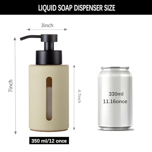 Enra Glass Lotion Dispenser with Window,12oz Bathroom Soap Dispenser Stainless Steel Lotion Hand Pump, Boho Liquid Soap Dispenser Countertop Lotion Bottle for Bathroom - color: Khaki