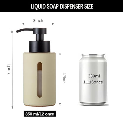 Enra Glass Lotion Dispenser with Window,12oz Bathroom Soap Dispenser Stainless Steel Lotion Hand Pump, Boho Liquid Soap Dispenser Countertop Lotion Bottle for Bathroom - color: Khaki