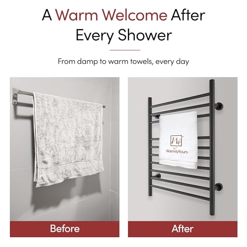 Heated Towel Rack, 10-Bar Wall-Mounted Electric Towel Warmer, Matte Black, Plug-in or Hardwired, Luxury Bathroom Accessory for Warm, Dry Towels (WarmlyYours Infinity) - color: Matte Black