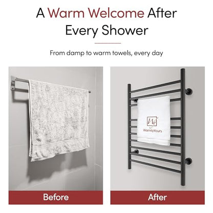 Heated Towel Rack, 10-Bar Wall-Mounted Electric Towel Warmer, Matte Black, Plug-in or Hardwired, Luxury Bathroom Accessory for Warm, Dry Towels (WarmlyYours Infinity) - color: Matte Black
