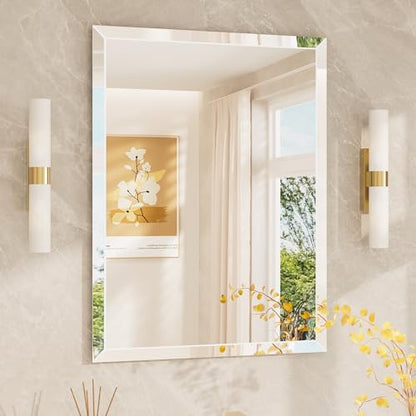 TETOTE 24" x 32" Rectangle Tempered Mirror with Frameless Beveled Edge for Vanity and Bathroom - size: 32"L x 24"W