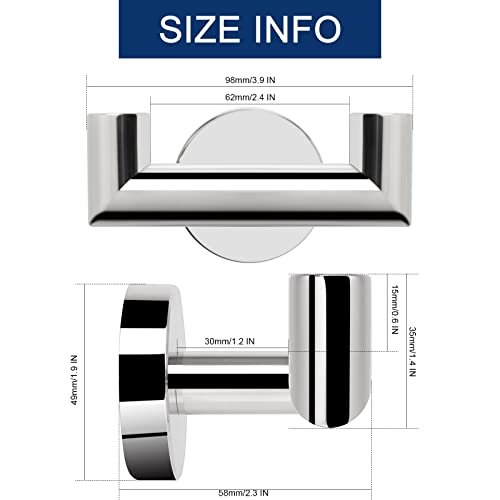 NearMoon Bathroom Double Towel Hook- SUS304 Stainless Steel Robe Towel Holder, Heavy Duty Double Coat Hook for Bathroom Livingroom Kitchen Wall Mounted (Chrome Finish-U, 2 Pack) - style: Chrome Finish-U