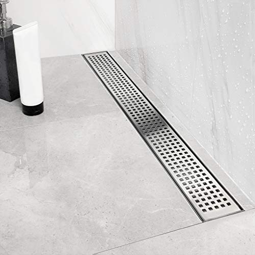 Neodrain 60" Linear Shower Drain, Brushed 304 SS Bathroom Linear Drain,cUPC | Brushed Nickel Shower Drain with Quadrato Grate& Adjustable Feet, Long Rectangle Shower Floor Drain in Bathroom, Balcony etc - color: Brushed Nickel, size: 60 In