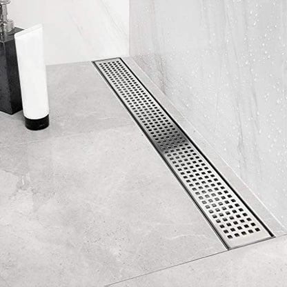 Neodrain 60" Linear Shower Drain, Brushed 304 SS Bathroom Linear Drain,cUPC | Brushed Nickel Shower Drain with Quadrato Grate& Adjustable Feet, Long Rectangle Shower Floor Drain in Bathroom, Balcony etc - color: Brushed Nickel, size: 60 In