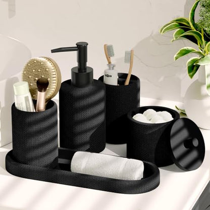 Clara Clark Black Bathroom Set - Bathroom Sets with Shower Curtain and Rugs, 21PC Bathroom Accessory Set, Shower Curtain Set with Soap Dispenser & Toothbrush Holder - color: Black, size: Complete Set + Bath Rugs