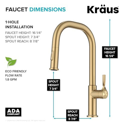 KRAUS Torak Pull Down Kitchen Faucet in Spot-Free Brushed Brass with 2 Function Sprayer, Pre-Attached Water Lines, and Mounting Hardware, KPF-2841SFBB - color: Spot Free Brushed Brass, style: Pull-Down Square Arc Faucet