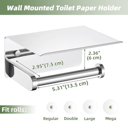 Polished Chrome Toilet Paper Holder with Phone Shelf, Wall Mounted | Sturdy 304 Stainless Steel, Fits Bathroom, Restroom, Powder Room, Heavy Duty Paper Roll & Tablet Storage Tissue Dispenser - color: Polished Chrome, size: Single Rod