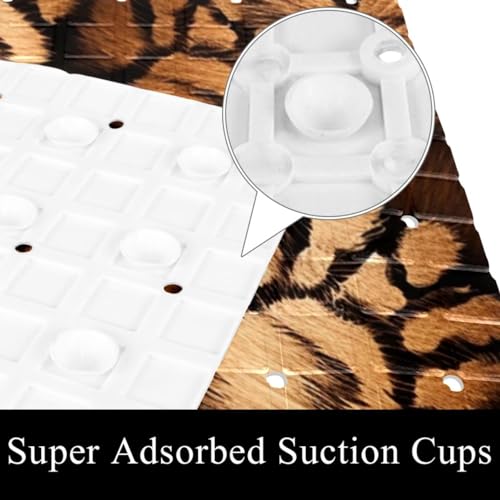 Non Slip Bathtub Mat Brown Dog Paw Prints Bathroom Shower Tub Mats with Suction Cups and Drain Holes for Kids and Adults 15.7x27.9 in