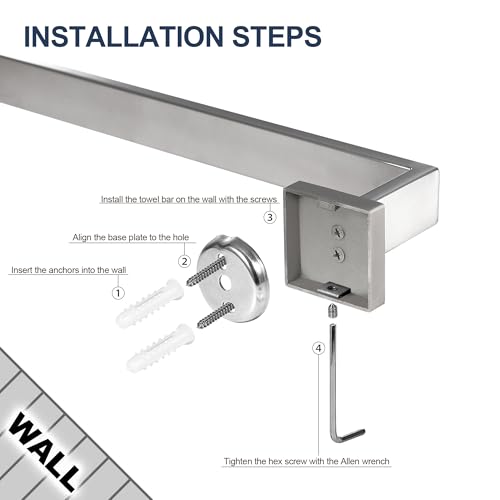 SEIDO 24 Inch Brushed Nickel Towel Bar, Heavy Duty & Rust-Proof 304 Stainless Steel Bath Towel Holder, Modern Square Wall Mounted Towel Rack for Bathroom, Kitchen, RV - color: Brushed Nickel, size: 24 Inch
