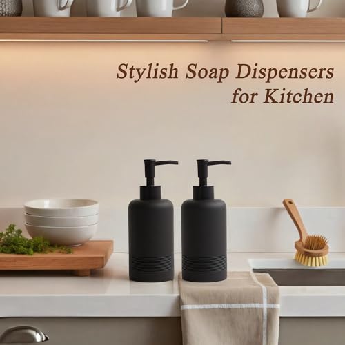 2pcs/Set Hand Soap Dispenser Sets - 10.8oz Refillable Resin Liquid Soap Dispensers with Rust-Proof Pump for Bathroom Countertop or Kitchen, Classic Black - color: Black