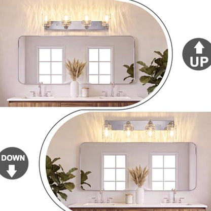 4-Light Bathroom Light Fixtures Modern Chrome Vanity Lights | Easy to Install Clear Hammered Glass Shades, Rippled Glow, Wall Mount Up or Down, E26 Socket, Hardwired, 120V - color: Chrome Hammer, size: 4 Lights