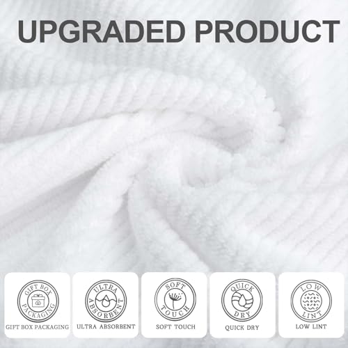 VOOVA & MOVAS White 3PC Towel Set, 100% Cotton | 1 Large Bath 30x56 In, 1 Hand 18x28 In, 1 Wash Cloth 13x13 In, Quick Dry, Soft, Thick, Bathroom Essentials - color: White, size: 3 PC Bathroom Towel Set