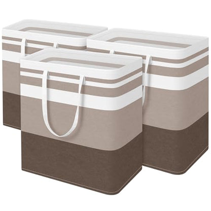 BlissTotes 3-Pack Laundry Basket, Collapsible Laundry Hamper, Khaki, 125L | Laundry Clothes Hamper, Hampers for Bedroom, Freestanding Hamper with Handles, Clothes Laundry Basket - color: Khaki, size: 125L