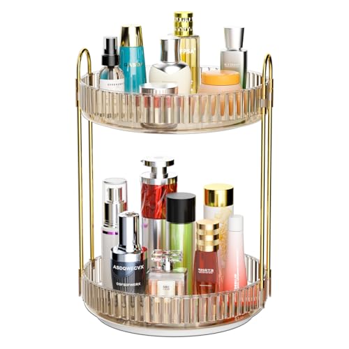 GTI 360°Rotating Makeup Organizer, 2 Tier Bathroom Counter Organizer,Large Capacity Perfume Cosmetics Skincare Vanity Organizers, Dresser Spinning Countertop Organizer and Storage for Women (Gold) - color: Gold