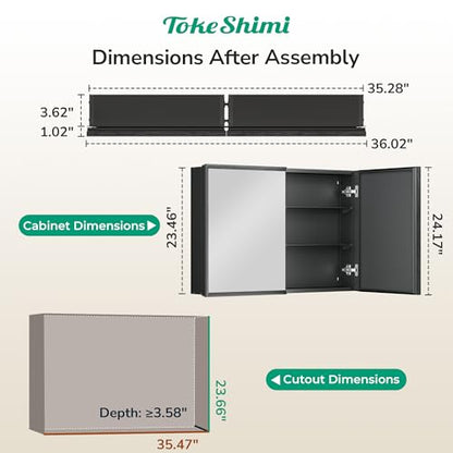36 x 24 Black Recessed Medicine Cabinets, Assembly Required, Bathroom Mirror Medicine Cabinet, Lightweight Aluminum Frame， Stepless Adjustable Shelves, Tempered Glass - color: Black, size: 36x24 in