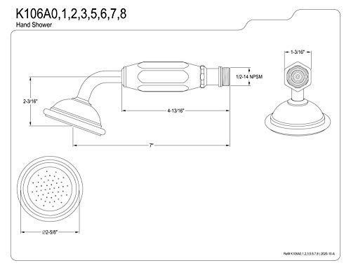 Kingston K106A6 Single Function Round Hand Shower, Polished Nickel - color: Polished Nickel, size: 6.88 x 2.56 x 2.25