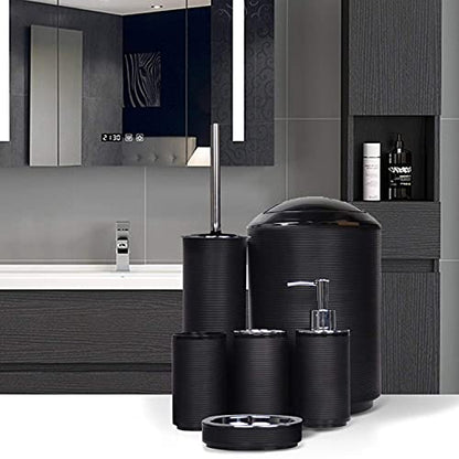 CERBIOR Bathroom Accessories Set 6 Piece Spiral Pattern Bath Ensemble,Black | Includes Soap Dispenser, Toothbrush Holder, Toothbrush Cup, Soap Dish for Decorative Countertop and Housewarming Gift - style: Black