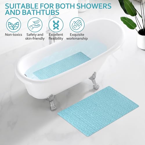 Bathtub Mat Non Slip - Natural Rubber Bath Tub Shower Safety Mat - 16 x 28 Inch Shower Mats with Suction Cups - Delicate Diamond Pattern - Softer - BPA Free - Machine Washable - Elegant Blue