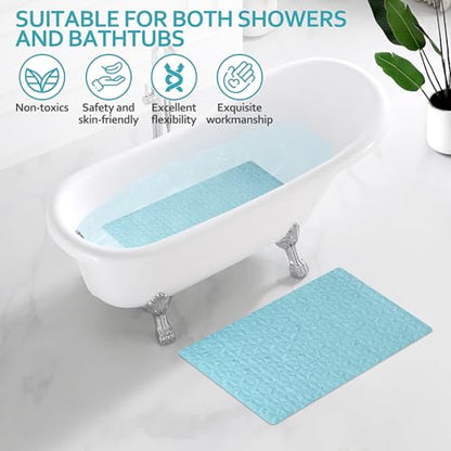 Bathtub Mat Non Slip - Natural Rubber Bath Tub Shower Safety Mat - 16 x 28 Inch Shower Mats with Suction Cups - Delicate Diamond Pattern - Softer - BPA Free - Machine Washable - Elegant Blue