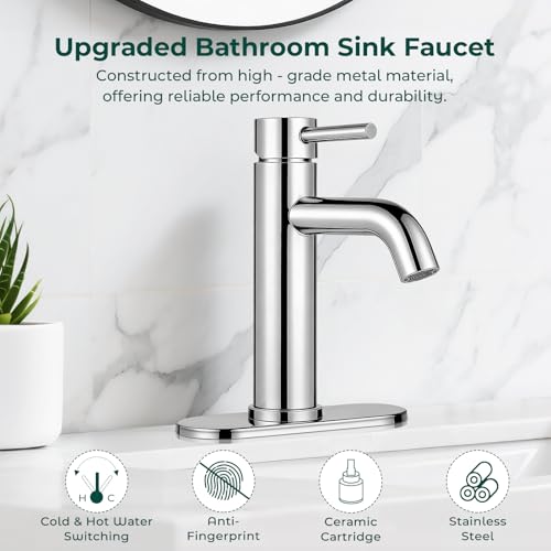 Bathroom Faucet, Single Handle Vanity Sink Faucet, Chrome | Chrome, for 1/3-Hole, Stainless Steel, Ceramic Cartridge, Pop-Up Drain, Deck Plate, For Vanity Powder Laundry - color: Chrome