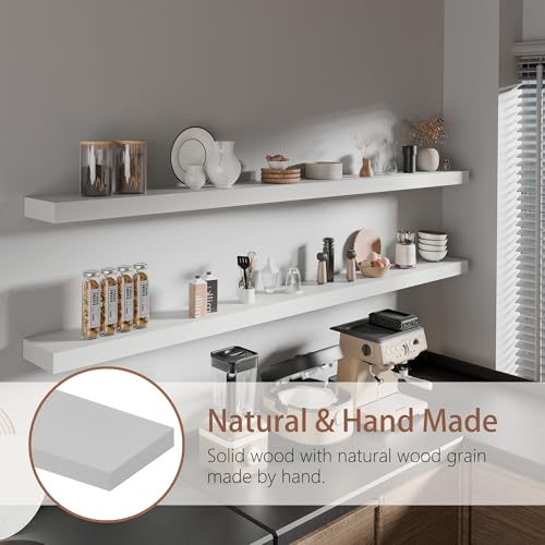 72 inch Long Floating Shelves for Wall,Solid Wood Long Shelves Set of 2,White Wooden Wall Mounted Shelf,Bookshelf Bathroom Shelves (White, 72 Inch) - color: White, size: 72 Inch set of 2