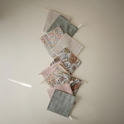 mushie Muslin Organic Cotton Washcloths 5-Pack (Pastel Blooms Combo) | Soft Wipes for Baby Cleanups and Bathing - color: Pastel Blooms Combo