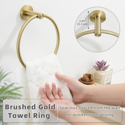 Brushed Gold Bath Towel Ring, 304 Stainless Steel Heavy Duty Towel Holder for Bathroom, Wall Mounted - color: Brushed Gold, size: Standard Size