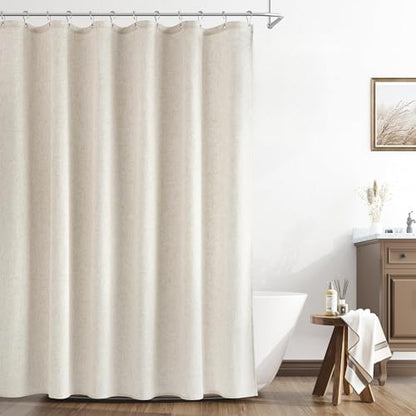 Extra Long Linen Shower Curtain 88 Inch Long Weighted Thick Fabric Bath Shower Curtain Set with Hooks, XLong Tall Country Farmhouse Beige Curtains for Bathroom, 72x88 - color: Linen, size: 72"W x 88"L (Pack of 1)