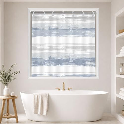 Abstract Blue Short Small Modern White Gray Bathroom Shower Curtain Set | 40Wx36H Striped Geometric design, waterproof HD print with fast-drying fabric and 12 hooks. - color: A1-blue Grey, size: 40"W x 36"L (Pack of 1)
