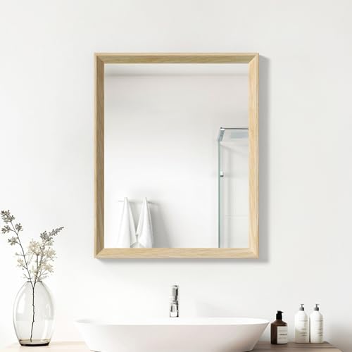 Oak Wood Effect Framed Wall Mirror, 24x32 Rectangle Mirror | Anti-desilvering Tempered Glass, Sustainable& Sturdy Frame, Anti-Rust, HD Reflection & 3min Setup for Bathroom Living Room - color: Oak Wood, size: 32"L x 24"W