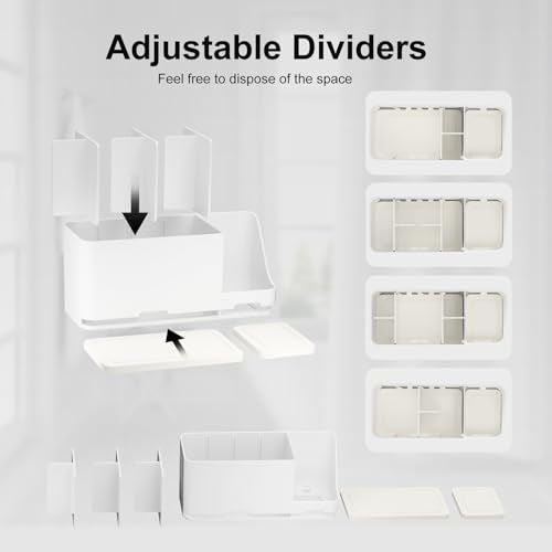 Bathroom Countertop Organizer with Water Absorbent Diatomite,8 Slots Bathroom Toothbrush Holder with Adjustable Dividers,Bathroom Sink Organizer Countertop (White) - color: White