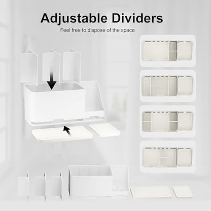 Bathroom Countertop Organizer with Water Absorbent Diatomite,8 Slots Bathroom Toothbrush Holder with Adjustable Dividers,Bathroom Sink Organizer Countertop (White) - color: White
