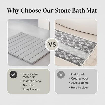 Foldable Stone Bath Mat for Bathroom, Diatomaceous Earth, 24" x 16", 1 Pack | Absorbs Water in Seconds, Easy & Compact Storage, For Bathrooms, Kitchens, Pet Areas, Includes Safety Mat & Sanding Tool - style: Roll-up/Foldable