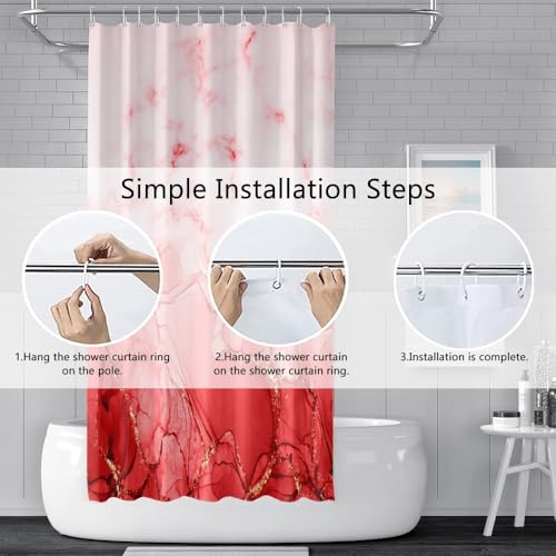 Red Marble Stall Waterproof Shower Curtain 36x72 inches | RV Small Shower Curtain Set for Bathroom, Abstract Modern, Machine Washable, Easy to Install with Hooks, Ombre White Red - color: Red, size: 36"W x 72"L (Pack of 1)