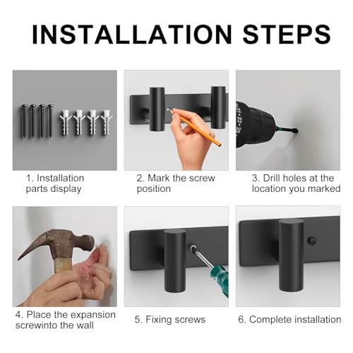HUFEEOH 2 Pack Coat Hooks Wall Mount, Black T Shaped 3 Hooks Wall Hooks Stainless Steel Coat Hanger Wall Mount, Heavy Duty Towel Hooks Purse Rack for Hanging - color: Black, size: 2 Pack "T" shape 3 hooks