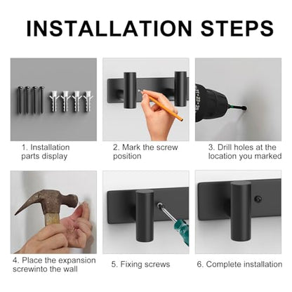 HUFEEOH 2 Pack Coat Hooks Wall Mount, Black T Shaped 3 Hooks Wall Hooks Stainless Steel Coat Hanger Wall Mount, Heavy Duty Towel Hooks Purse Rack for Hanging - color: Black, size: 2 Pack "T" shape 3 hooks