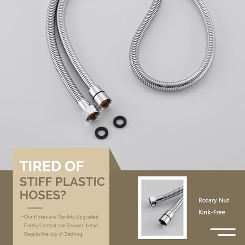 Angle Simple Flexible Handheld Shower Head Hose 59 Inches, 1/2" IPS, Chrome | Stainless Steel Bathroom Shower Hose Replacement, No Tangles - color: Chrome, size: 59 Inch