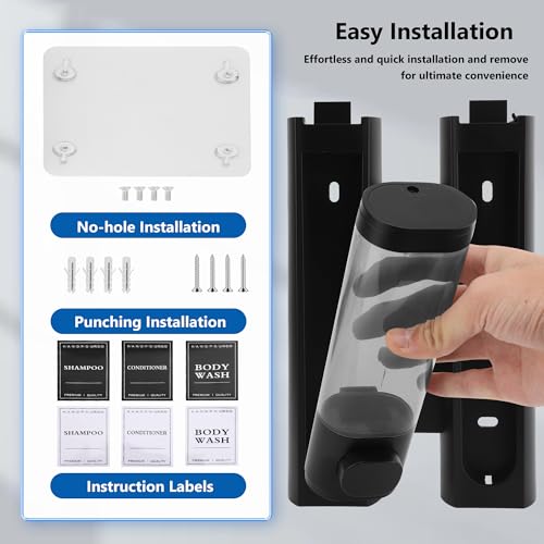 Shampoo and Conditioner Dispenser, 2 Chamber 300ml, Wall Mounted, Black | Shower Soap Dispenser, Refillable Hand Soap Dispensers, Body Wash Dispenser for Bathroom, Kitchen, Hotel, Home - color: Black, size: 2 Chamber