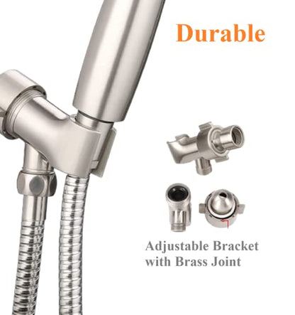 High Pressure Shower Head with Handheld - 5 Spray Settings High Flow Detachable Rain Shower Heads with 60” Extra-long Stainless Steel Hose and Adjustable Bracket with Brass Joint – Brushed Nickel - color: Brushed Nickel, style: 5 Modes