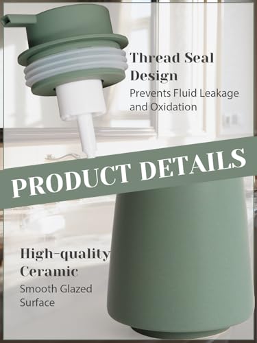 INGOFIN Ceramic Foaming Soap Dispenser -14 oz Foam Hand Soap Dispenser Bathroom Modern Refillable Dish Wash Bottle for Kitchen with Large Pump Matte Green - color: Green-foam