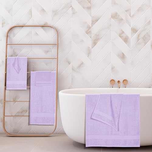 BOUTIQUO 6 Pack Cotton Towel Set, Contains 2 Bath Towels 27x54 inch, 2 Hand Towels 16x24 inch & 2 Wash Coths 12x12 inch, Ideal Everyday use, Ultra Soft Compact & Lightweight - Purple - color: Purple, size: 6 Piece Towel Set