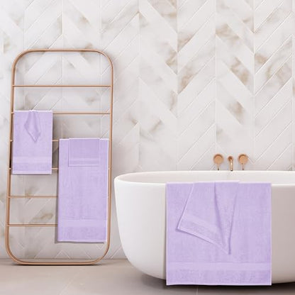 BOUTIQUO 6 Pack Cotton Towel Set, Contains 2 Bath Towels 27x54 inch, 2 Hand Towels 16x24 inch & 2 Wash Coths 12x12 inch, Ideal Everyday use, Ultra Soft Compact & Lightweight - Purple - color: Purple, size: 6 Piece Towel Set