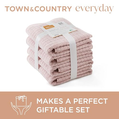 TOWN & COUNTRY EVERYDAY 6-Piece Textured Windowpane Set, 2-Bath Towels, 2-Hand Towels, 2-Washcloths, 100% Cotton, Plush & Absorbent 550GSM, Blush - color: Blush