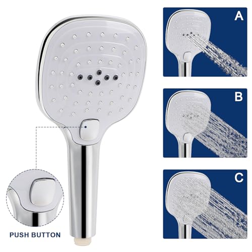 NearMoon Shower Head with Hose, High Pressure Stainless Steel Rain Shower and 3 Settings Handheld Spray Combo with Push Button Flow Control (12 Inch, Chrome Finish) - color: Chrome Finish, size: 12 Inch